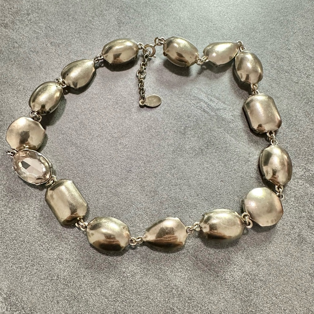Loft Ann Taylor  Silver Tone Multi Colored Gemstone Choker Statement Necklace - Picture 4 of 4